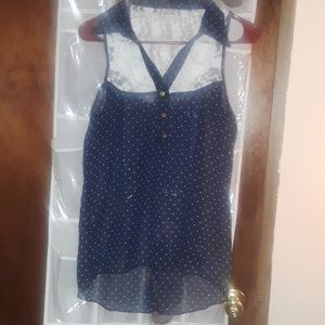 Seethru blue/white dotted top